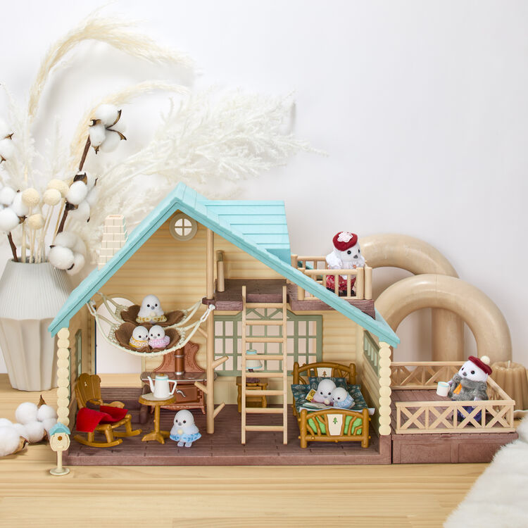 シマエナガファミリー、シマエナガのぬくもりログコテージセット  