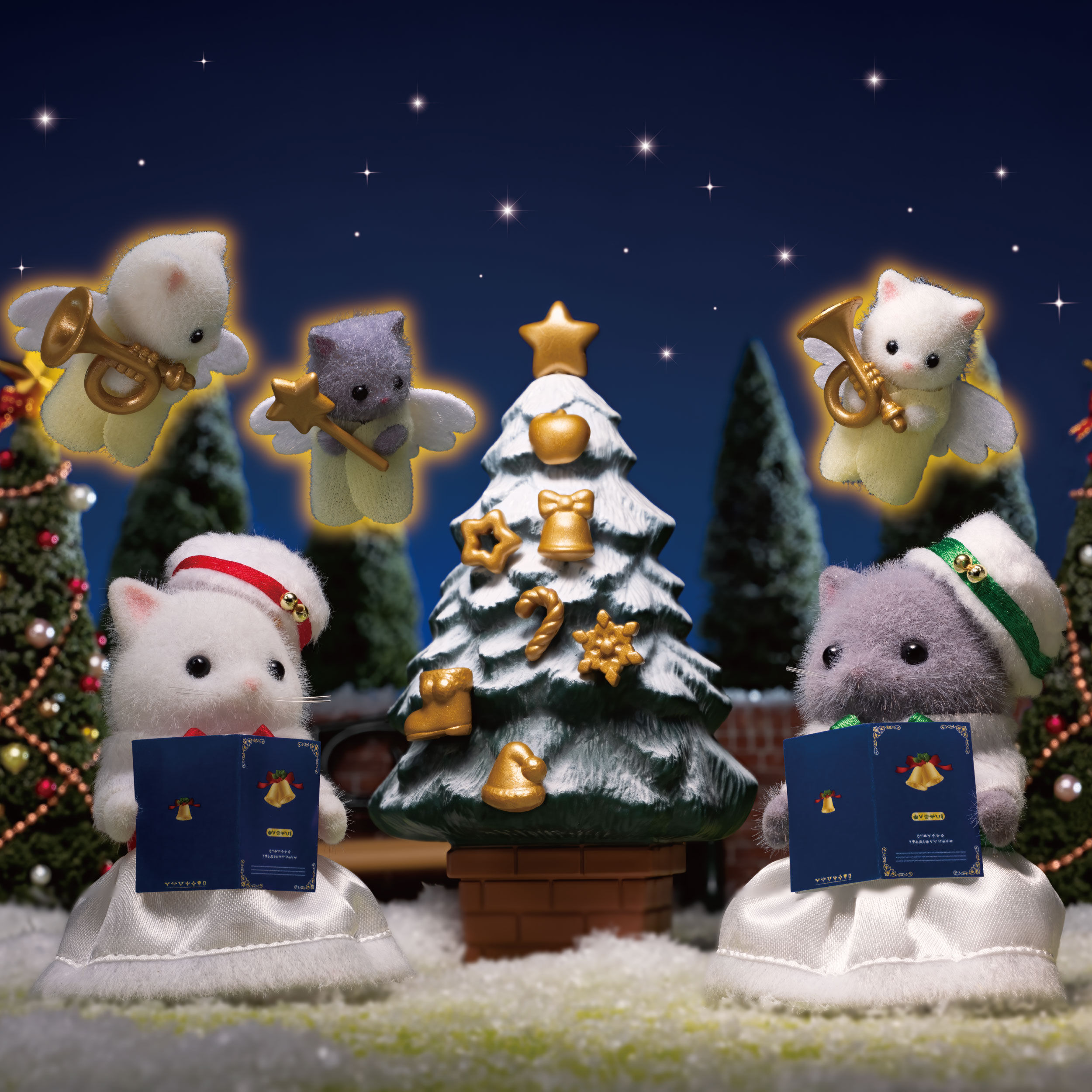 【ハル。】クリスマスツリーと雪だるまちゃんのオルゴナイトセット☆ ホワイトクリスマスセット / 家具と人形セット - シルバニア