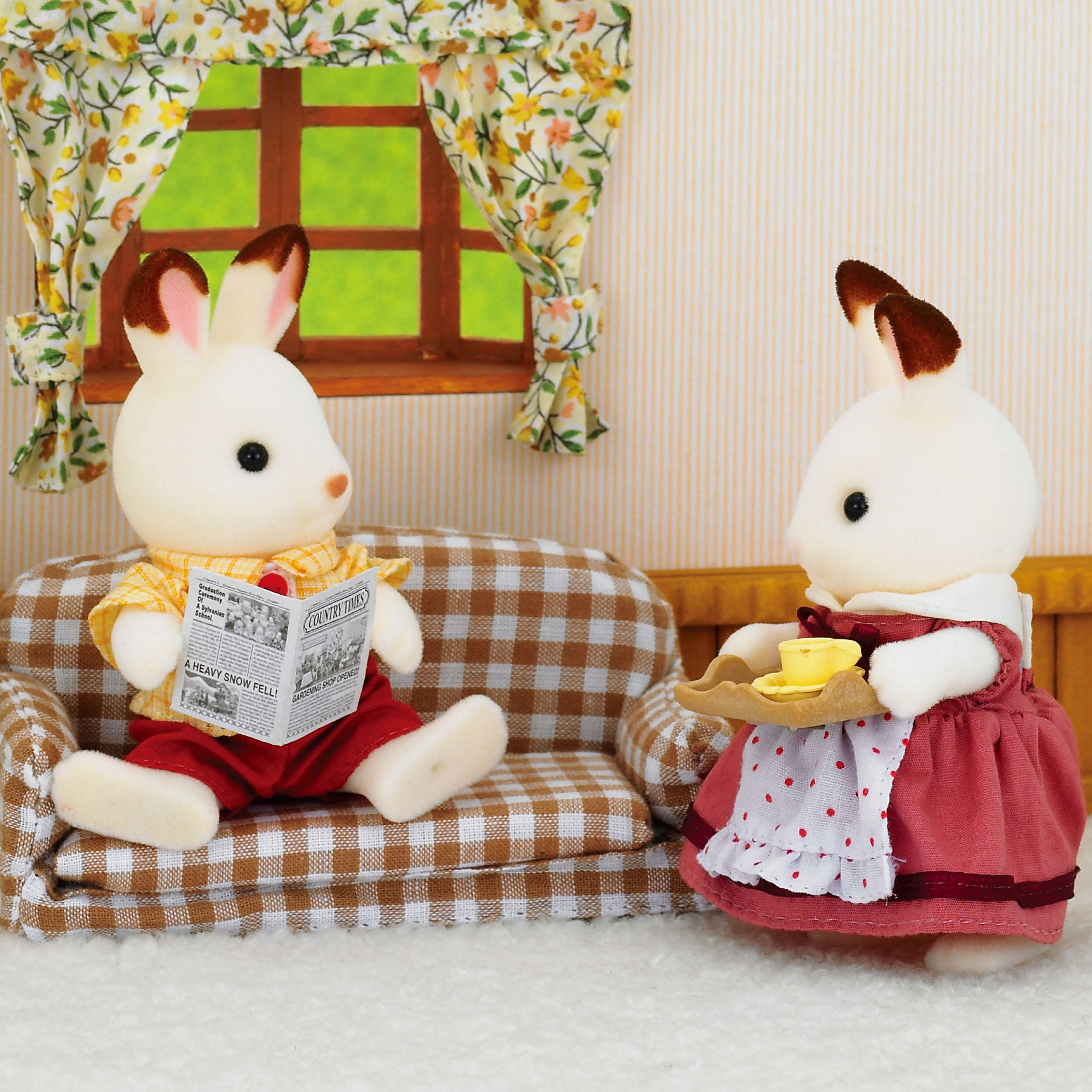 シルバニアファミリー(家具・ウサギファミリー付) エポック社 シルバニアファミリー ショコラウサギのお父さん・家具