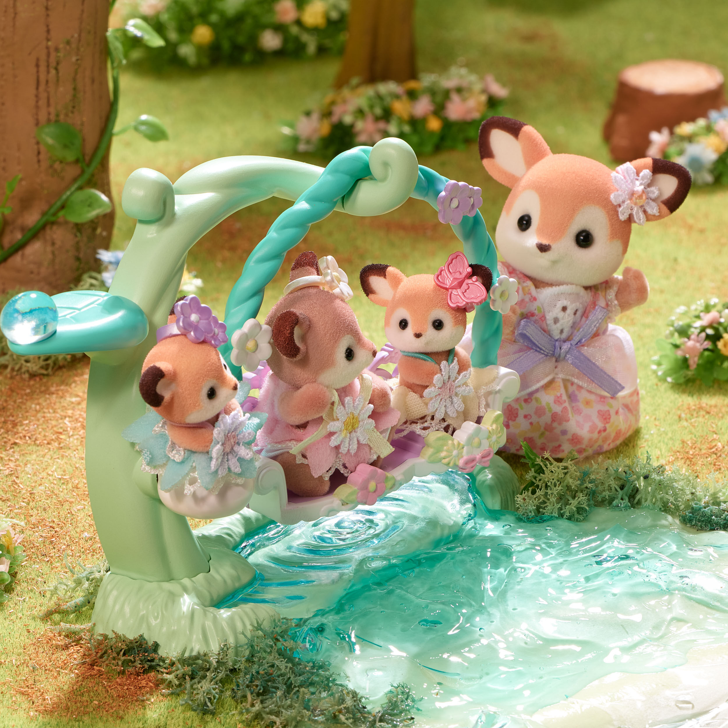 シカの赤ちゃん -水辺のなかよしブランコセット- / 家具と人形セット