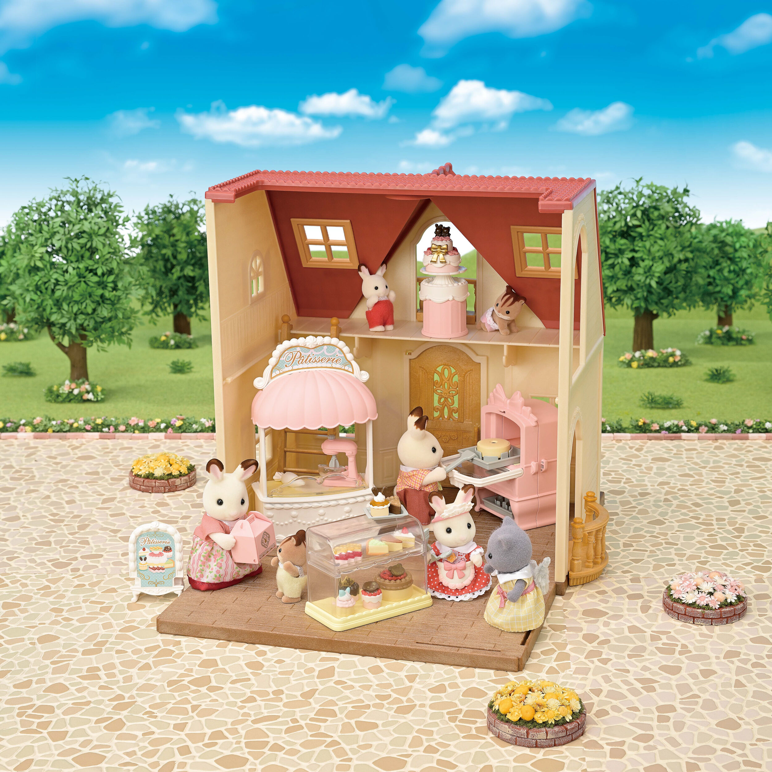 *完成品* ドールハウス ケーキ屋 カフェ 喫茶店  カバー付き シルバニア ドールハウス ミニチュア 手作りキット セット1/24 ピンク