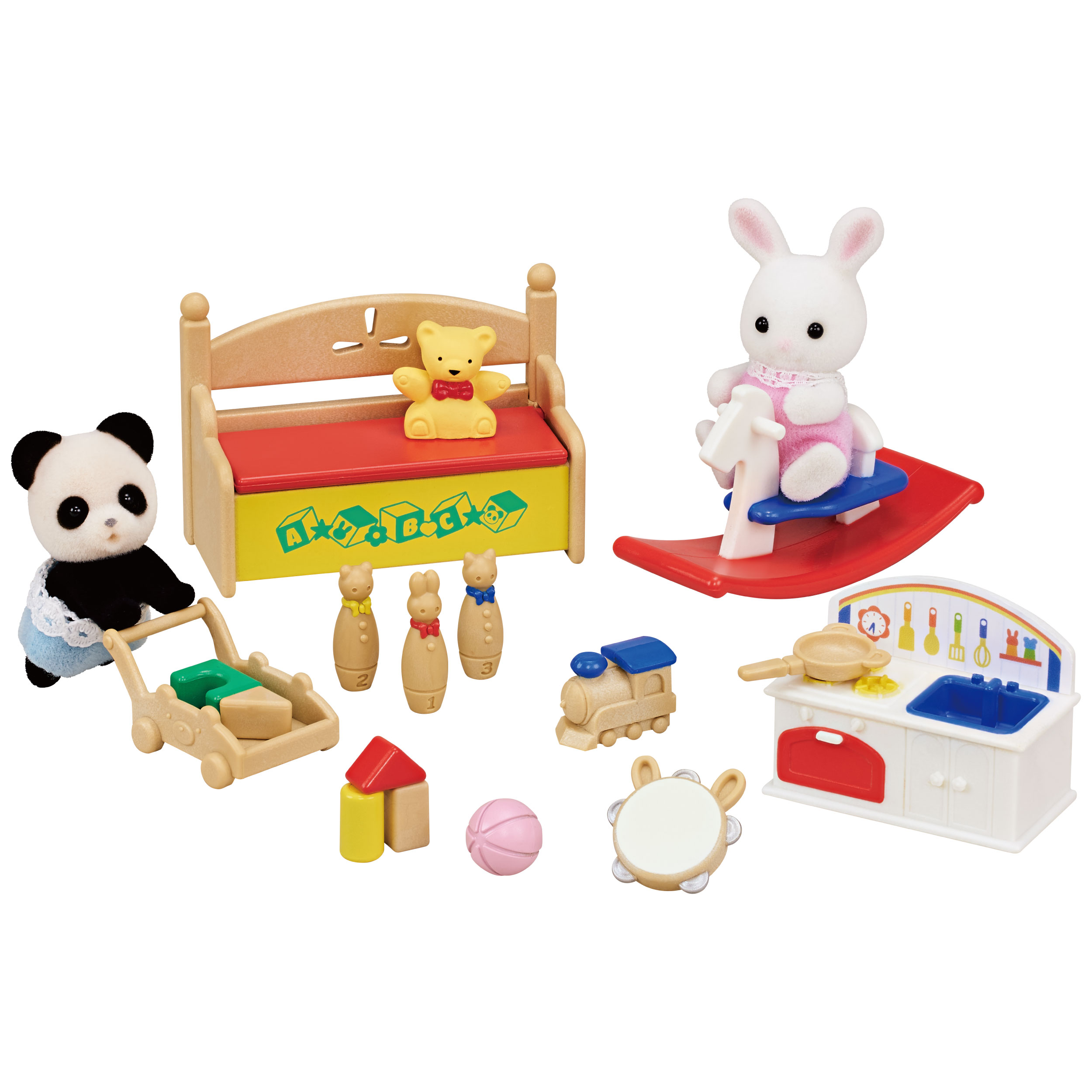 おもちゃいっぱいセット-しろウサギ・パンダの赤ちゃん- / 家具と人形セット - シルバニアファミリーオンラインショップ