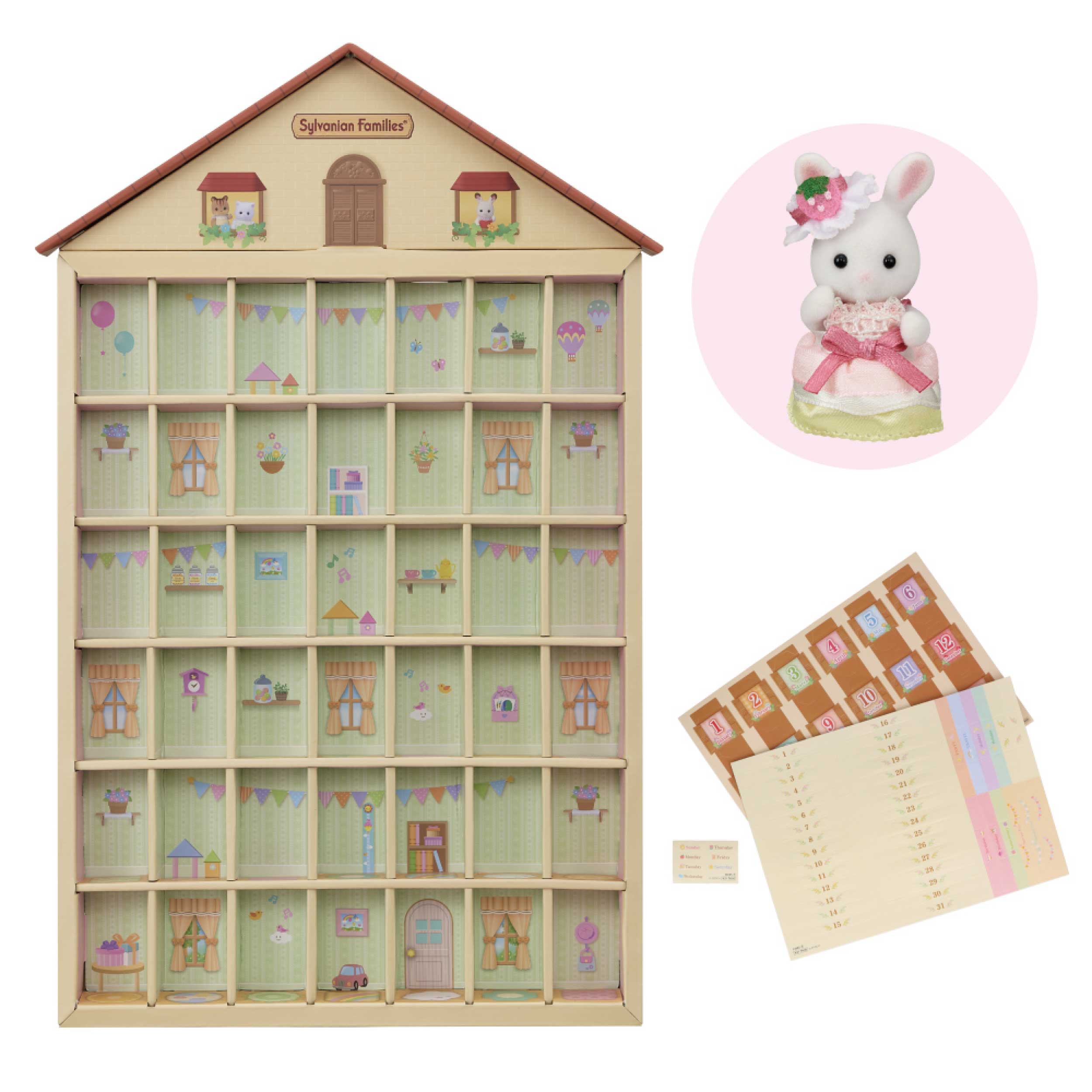 シルバニアファミリー　木製赤ちゃんカレンダー　カレンダー　限定品 赤ちゃん人形が最大42にん飾れる♪しろウサギの赤ちゃんソフィー
